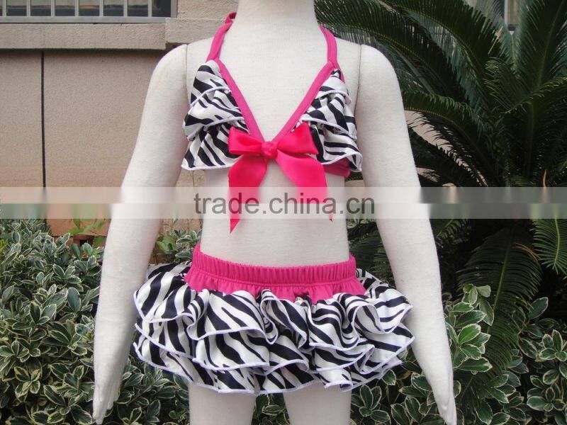 Satin leopard children girls swimwear hot selling satin two piece bikini set for girls