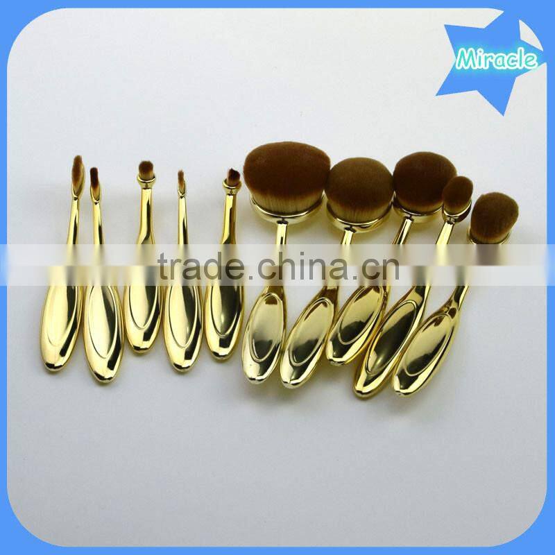 Big Promotion Sale Professional make up set 10pieces BB cream tooth foundation brush rose gold oval makeup brush set wholesale