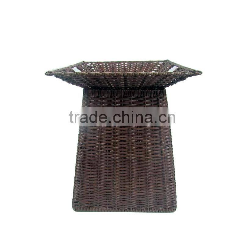Handweaved plastic round brown fruit and vegetable display stand
