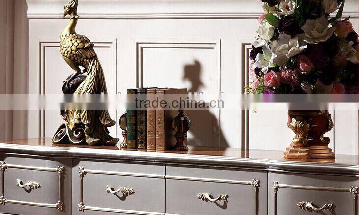 European Style Living Room Furniture TV Cabinet, Elegant Solid Wood with Silver Leaf TV Stand (BF01-ML039)