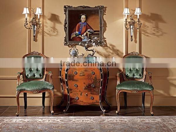 Hand Painted Button Tufted Leisure Chair, Vintage Living Room Furniture Wood Carved Armless Chair