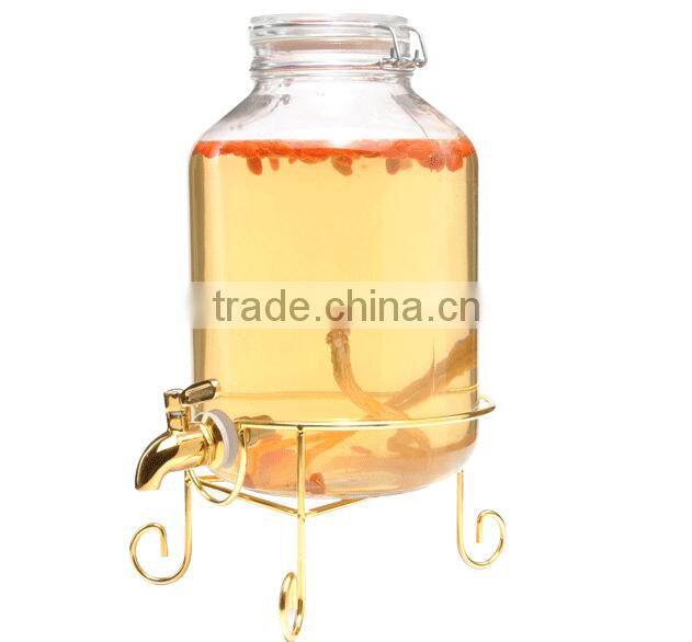 Glass Mason Jar Beverage Drink Dispenser With metal stand and tap