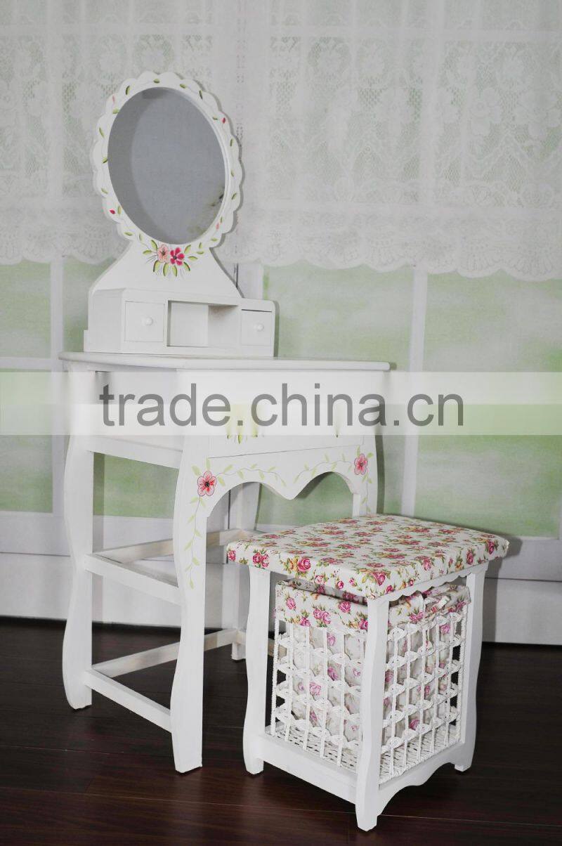 Small beautiful unfinished wooden cabinet with basket drawer