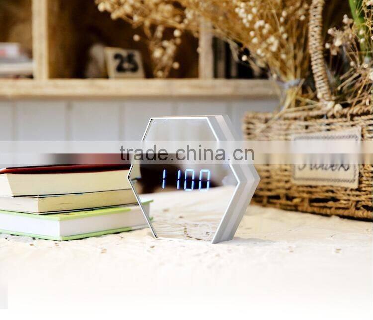 multifunction mirroring alarm clock with led digital thermometer cosmetic mirror night-lighting alarm clock