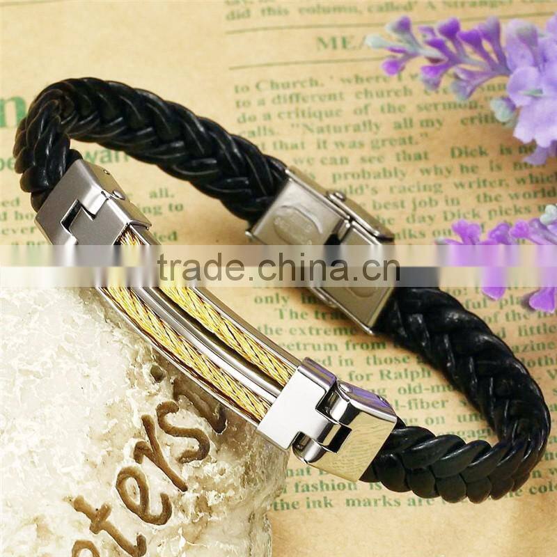Jewelry Handmade PU Braided Leather Handcuff Charm Bracelet For Men