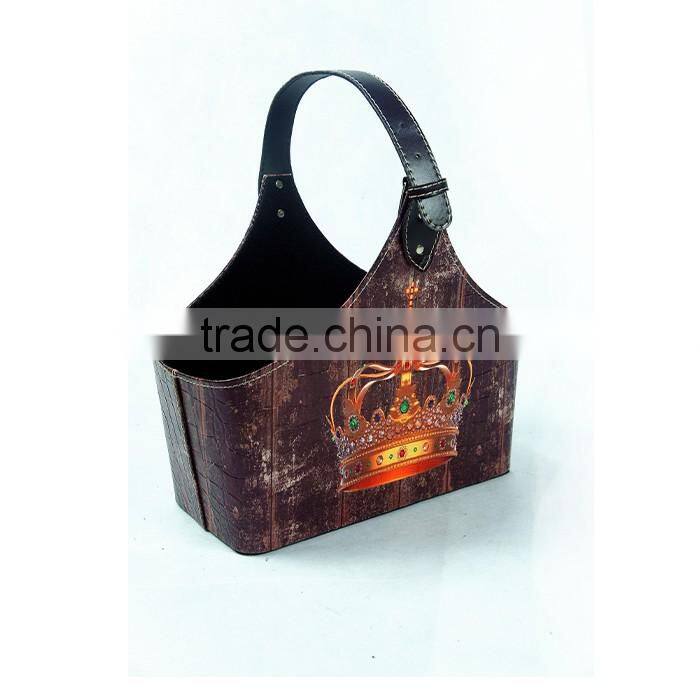 Crown Print Magazine Rack Faux Leather Storage Basket