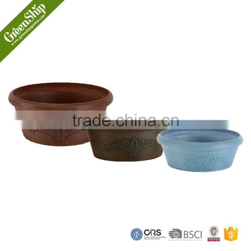 Antique Round Hand Carved Plastic Flower Pot