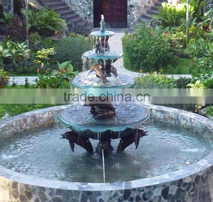 outdoor garden decoration metal bronze dolphin fountain sculpture