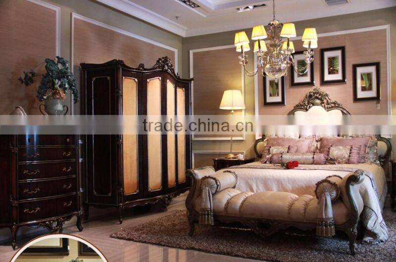 Handmade French Classic Style Brown and Silver Tufted Bed with Wardrobe and Nightstand BF12-03254k