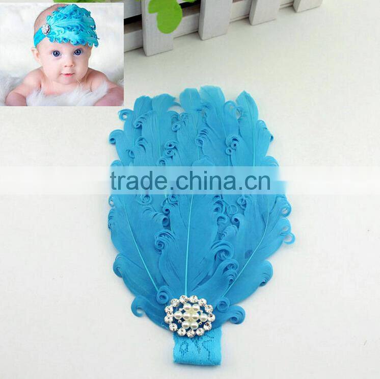 New Fashion Unique Baby Elastic Lace Headband Baby Girls Hair Turban Headband Wholesale Cute Baby Girls Feather Hairband