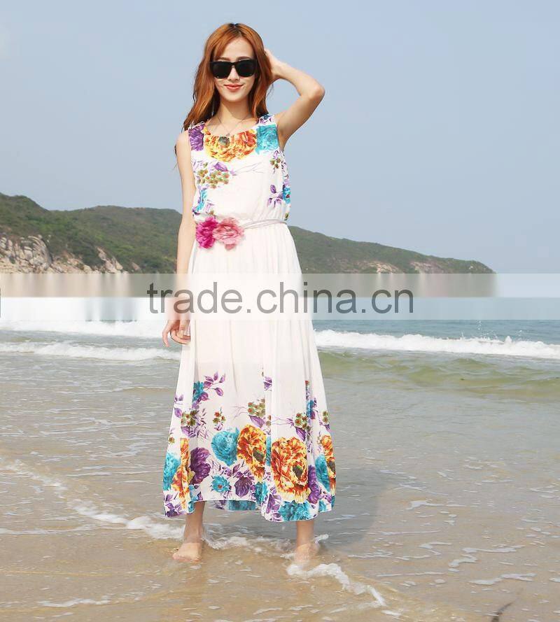 2016 Women Long Boho Maxi s Chiffon Floral seaside Dress Summer Beach Dresses wholesale