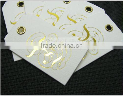 2017 Hot sale high quality gold stamping logo paper hang tags for garments