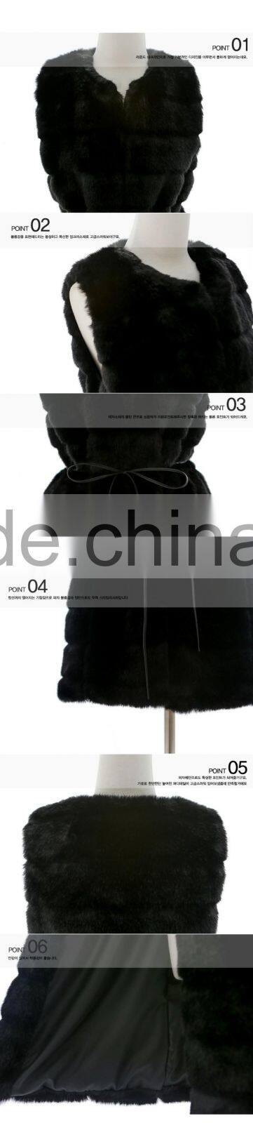 sweet charm round collar sleeveless girl's long imitation fur waistcoat