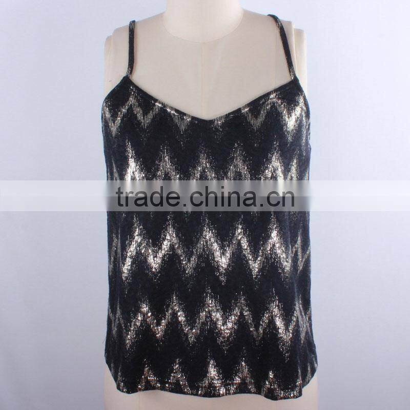 New Arrivals gold foil print Manufacturing Fashionable Top Ladies Stripe Top