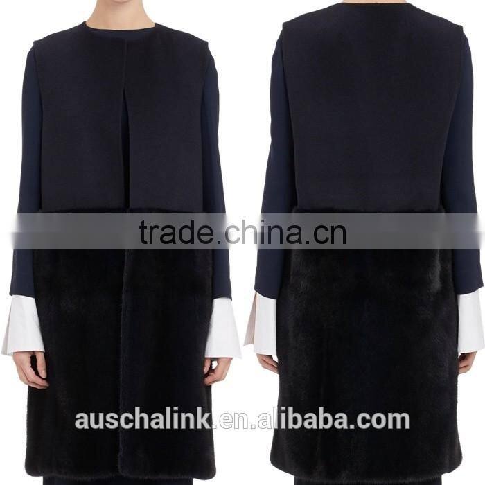 women black round neck mink fur bottom vests customized