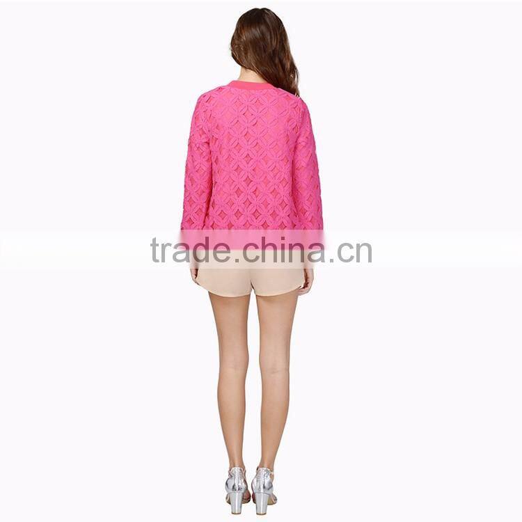 HAODUOYI Women Zip Front Lace Embroidery Jacket Base Ball Style Sport Blazer