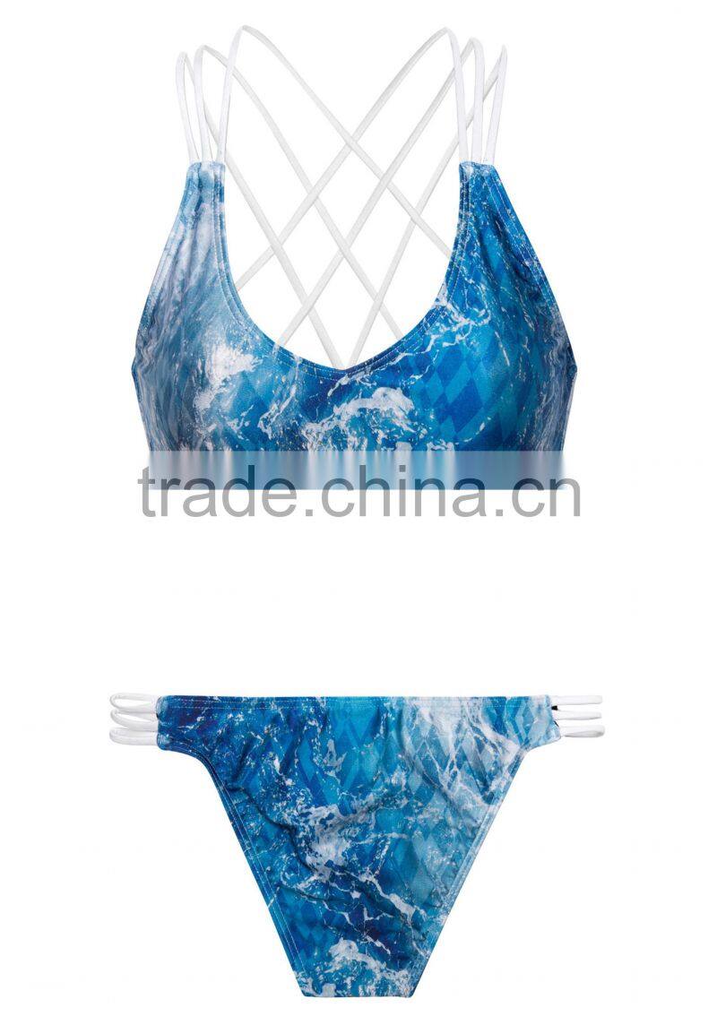 ladies fashion print and cross strap bikini-2