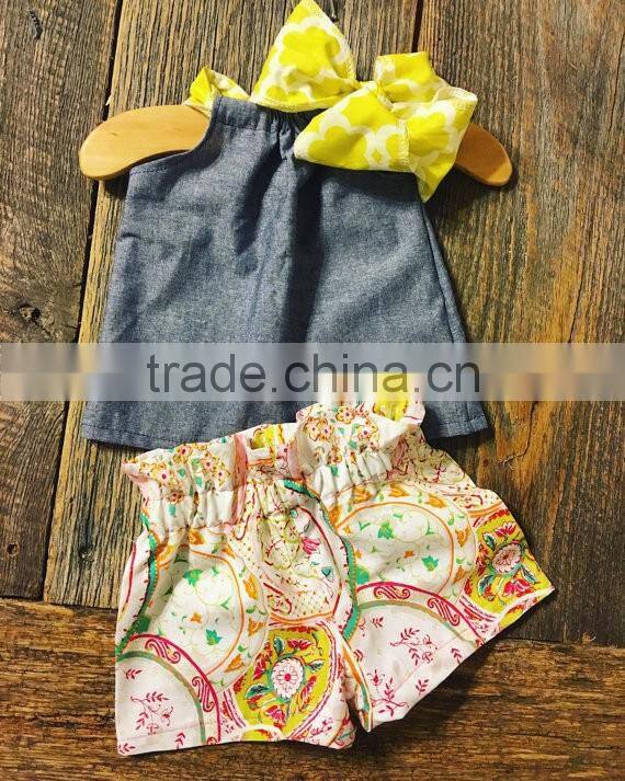 2017 boutique smocked girls clothing rampers printing ruffle baby clothes clothing set