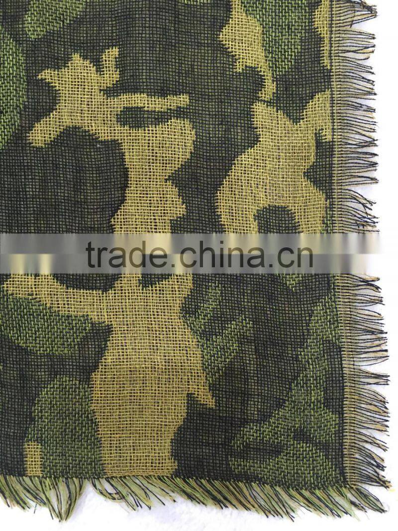 Fashion USA lady winter fall cheaper camo tassel jacquard scarf 100%viscose in stock.