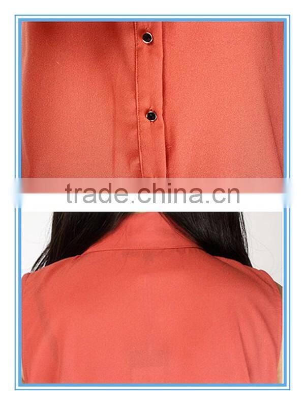 2016Fashion Coral Applique Sleeveless Chiffon Women Blouse Tops Designs