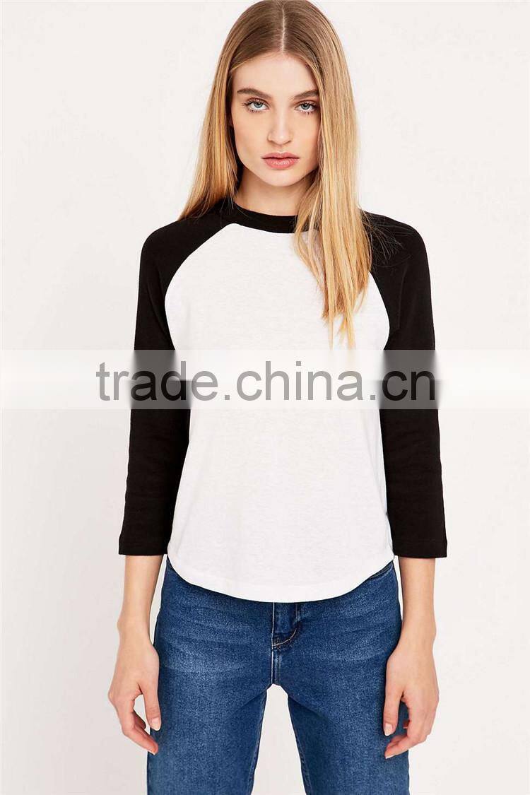 Crew neck wholesale 3/4sleeve blank t shirt ringer t shirt
