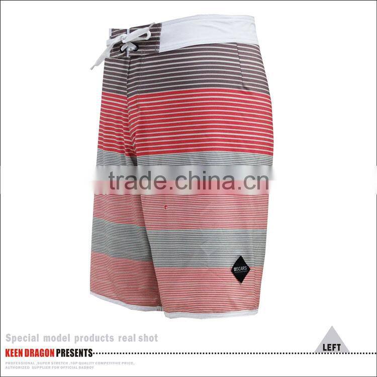 Mid-Length stripes board shorts with waterproof pocket keep phones, keys and cash dry