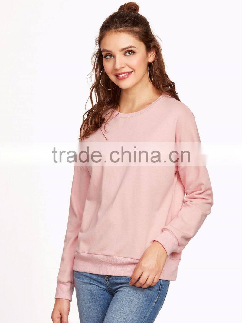 Whole sale Pink Bow Tie Custom Sweatshirt Split Back Fashion Dolman Sleeve Sweatshirt Pullovers French Terry