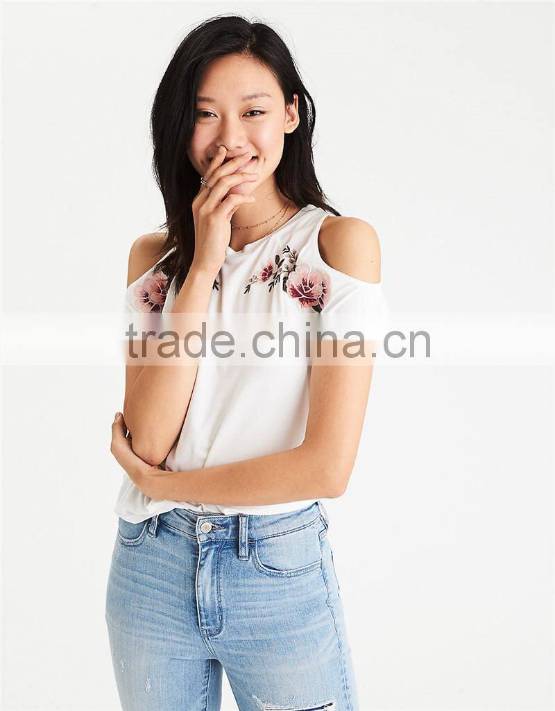 MGOO Latest Design Flora Embroidered T Shirt For Women Top Brand Raglan Sleeve Casual Wear T-shirts