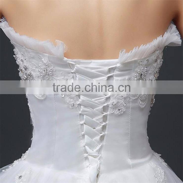 Sexy Bandeau Cream Crepe Empire Vintage Floor Length Princess Wedding Dress Bride Dress Formal Dress