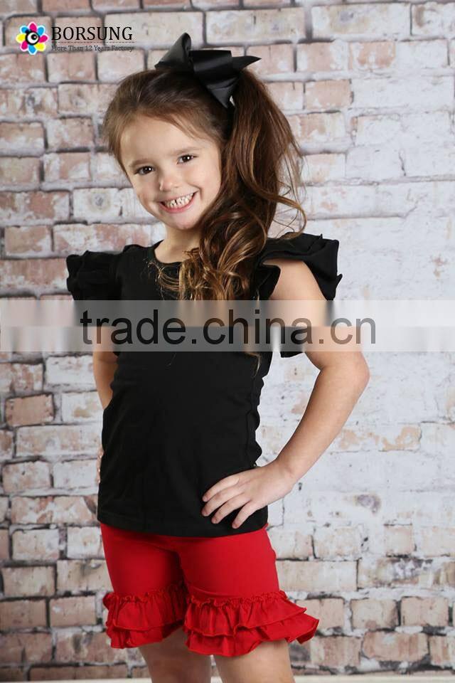 Hot sale children wear 100% cotton ruffle tshirt match ruffle shorts wholesale children clothing