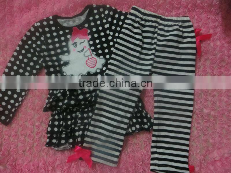 Persnickety Baby Girls Cotton Halloween Outfit Boutique Kids Yellow Stripe Long Sleevs Shirt with Brown Tripe Ruffle Pant Sets