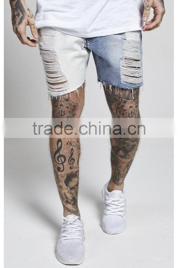 High quality denim shorts half color distressed jeans shorts custom