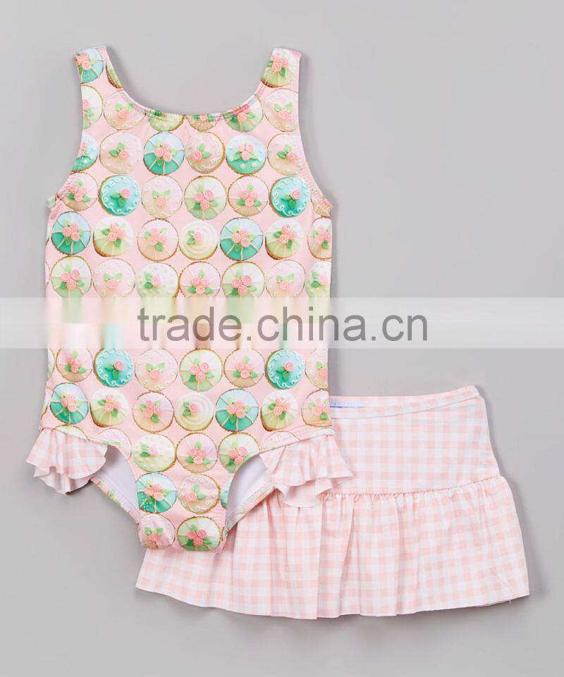 New Summer Girls Beachwear With Pink Sweet One-Piece And Skirt Girl Swimsuit Girls Wear G-NP-TR905-399