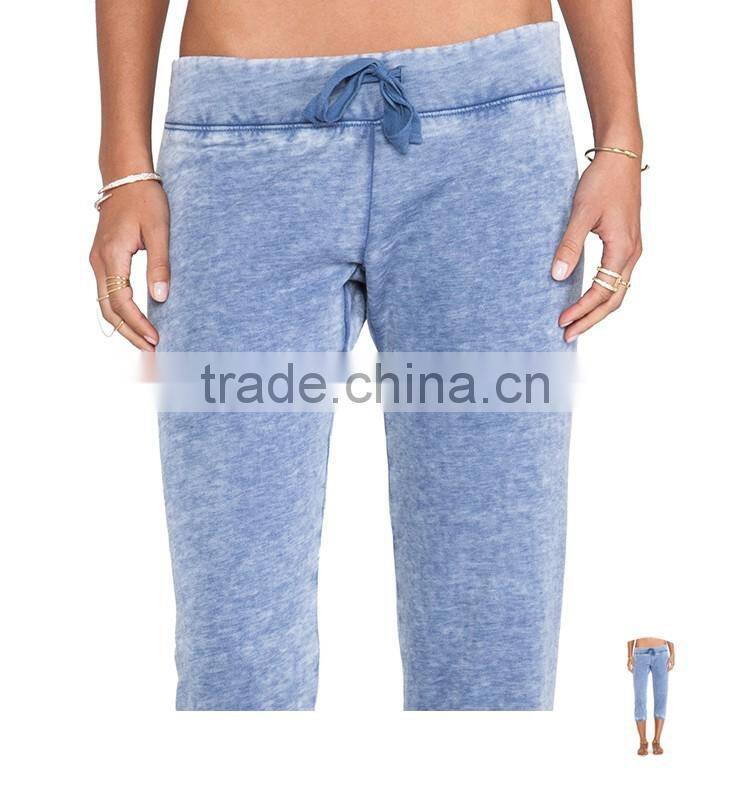 OEM/ODM service women cropped trousers custom sport pants snow wash pants in guangzhou