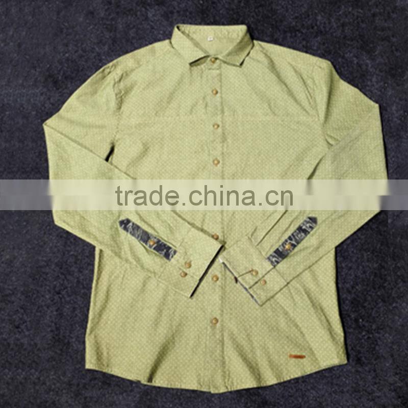 Green Men Slim Long Sleeves Dotted Print Shirts