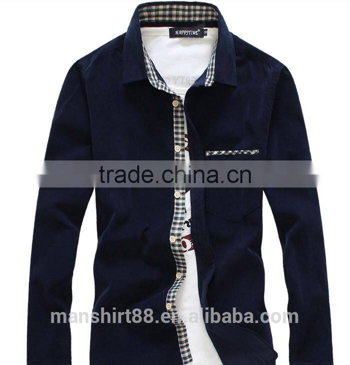 2016 multicolor contrast design men slim fit corduroy shirt