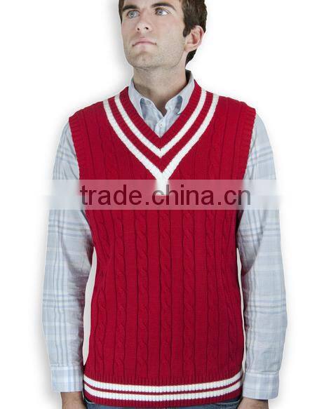 Latest Design V Neck Cable Knitting Sleeveless Man Vest