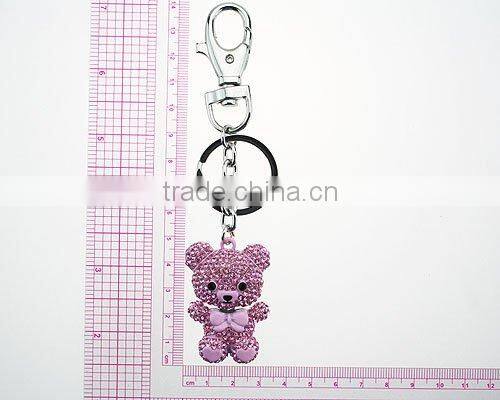Alloy crystal pink bear fashion key chain