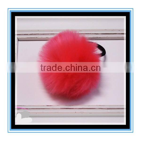 Cheap wholesale price elastic fur fluffy ball pom pom Scrunchie Ponytail holder Hair Accessories