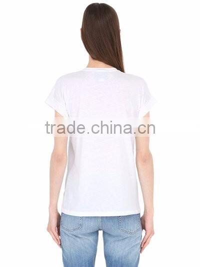 women 100% cotton short sleeve slim fit t-shirt with butterfly printing
