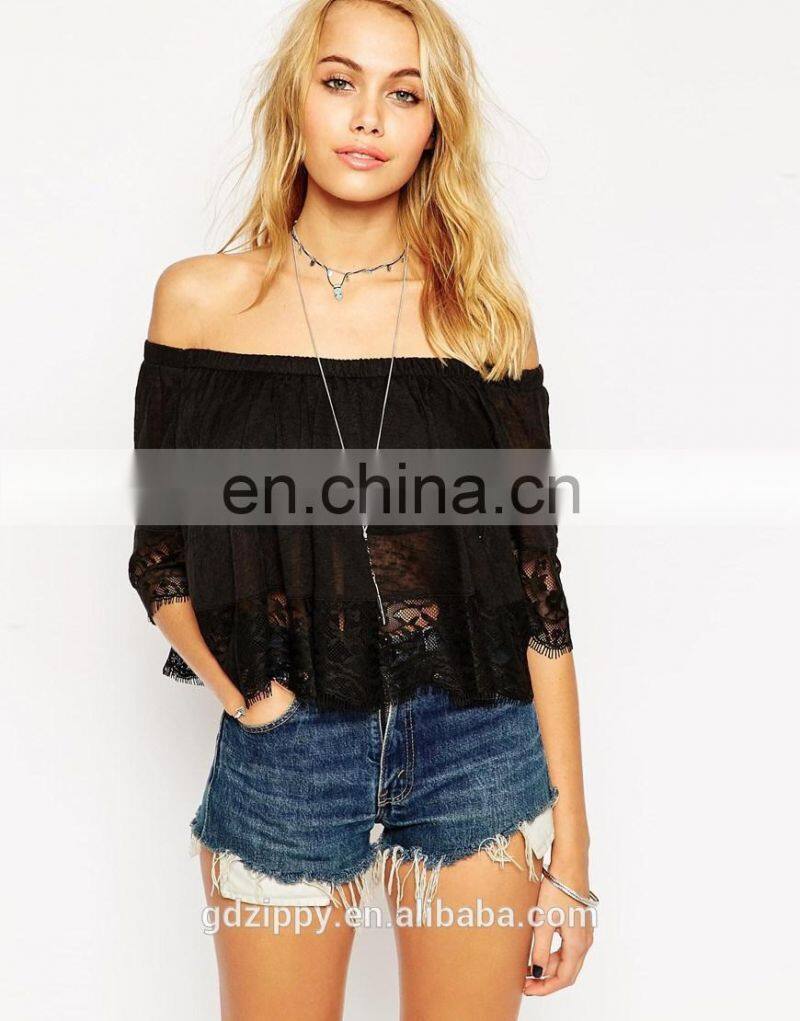 Latest ladies Top with Off Shoulder and Lace Trim Tops