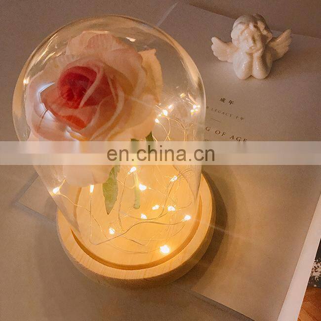 Factory Direct Supply Preserved Rose Flowers in Glass with Led