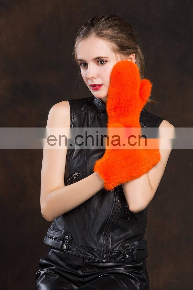 Lady Mink Fur Gloves/Mitten Fur Finger Gloves/Knitted Mink Fur Women Gloves