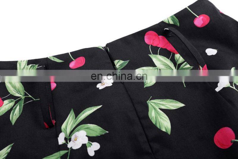 Kate Kasin Women's Shirred Detail Flower Pattern Cotton Pencil Skirt with Wide Belt KK000610-1