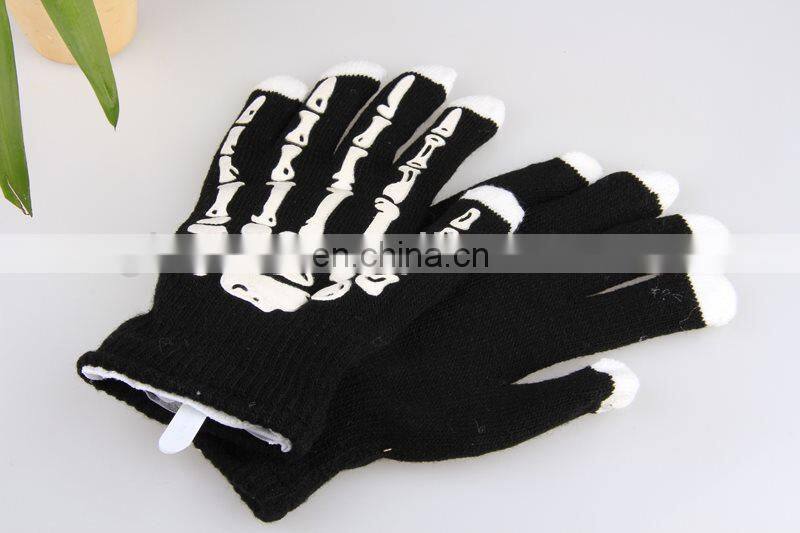 Five fingers lights for gloves flashing lights black glove with white skull pattern