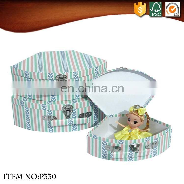 Kids barbie doll cardboard paper suitcase with metal lock