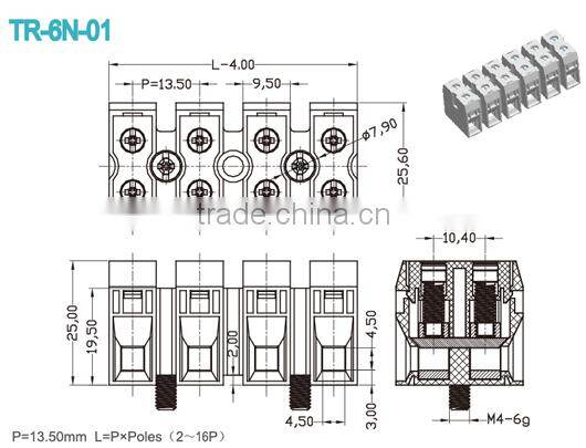 Panel Mount Terminal Blocks with Pitch 13.50mm 2 -16P