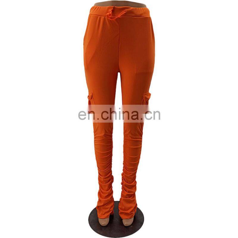 Amazon Hot 2021 European and American casual cotton blended skinny trousers flared mid-waist casual pants