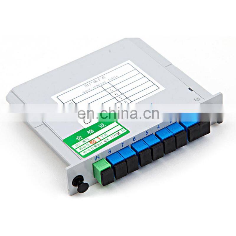 MT-1081-8 Fully Stocked 1*8 Type Fiber Optic Cassette Box Type PLC Splitter With SC UPC Adaptor