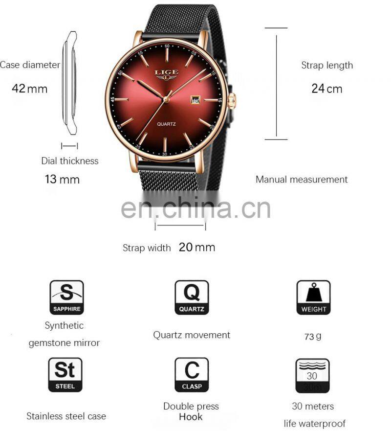 Lige 9934 Simple Design Women Quartz Watches Luxury Steel Mesh Water Resistant Brand Wrist Watches for Ladies